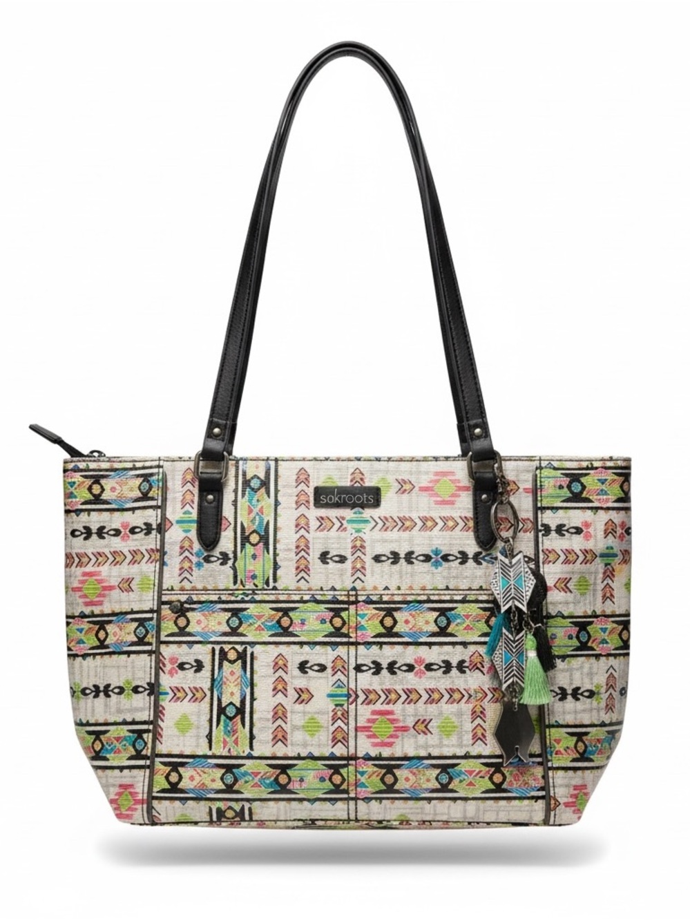 Sakroots Aztec Tote Boho Tribal Artist Print Coated Canvas Shoulder Bag Purse